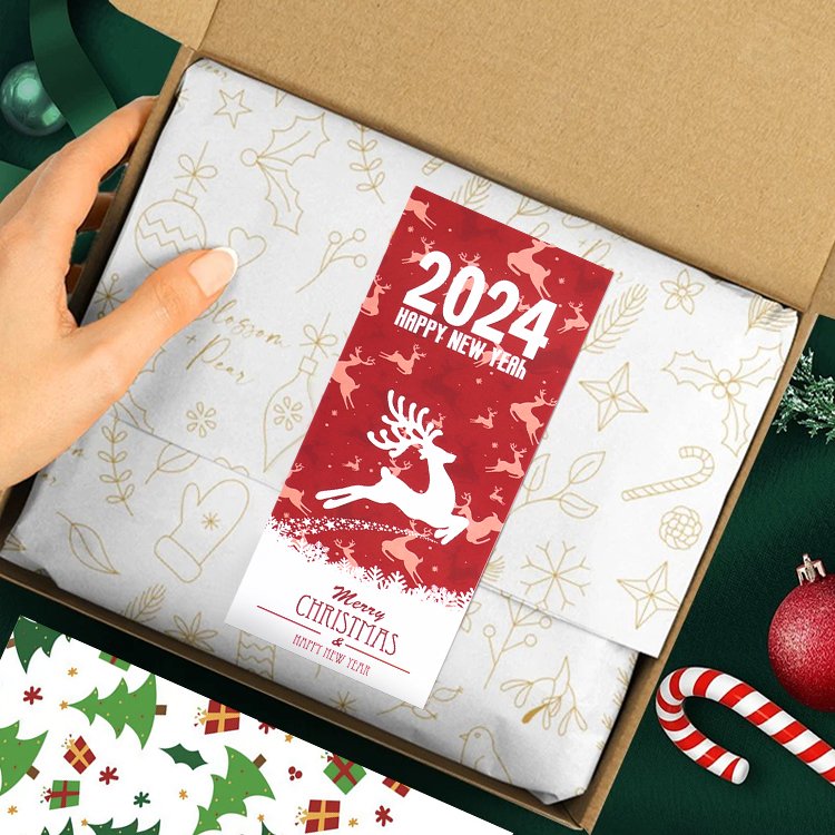Customizable Christmas Stickers Festive Holiday Packing Label Decor Snowflakes Reindeer Santa Claus Vinyl PVC Waterproof sticker