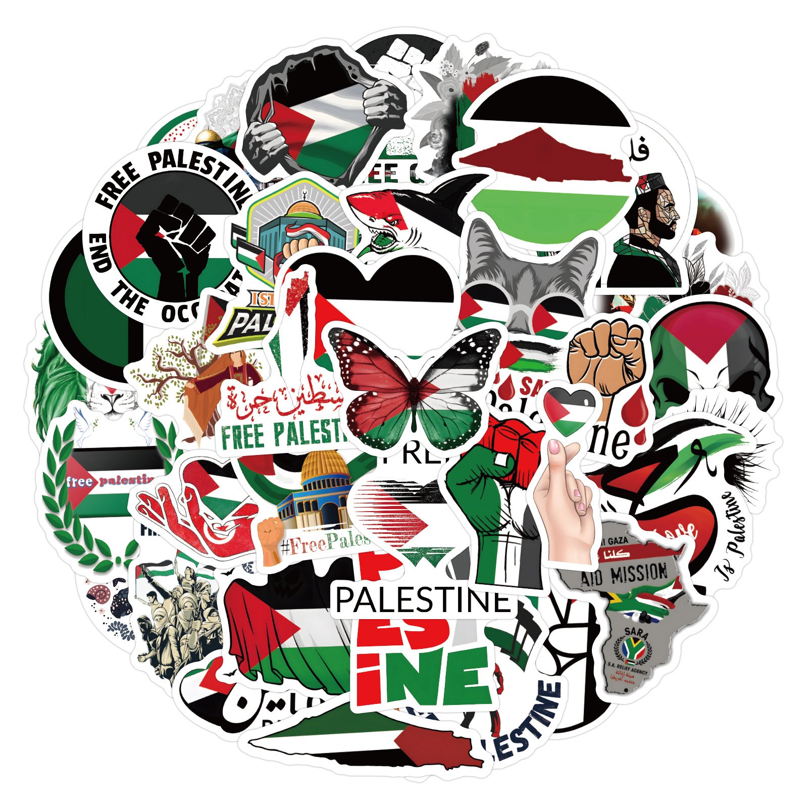 60 Palestine graffiti stickers decorated luggage water bottle mobile phone computer waterproof sticker