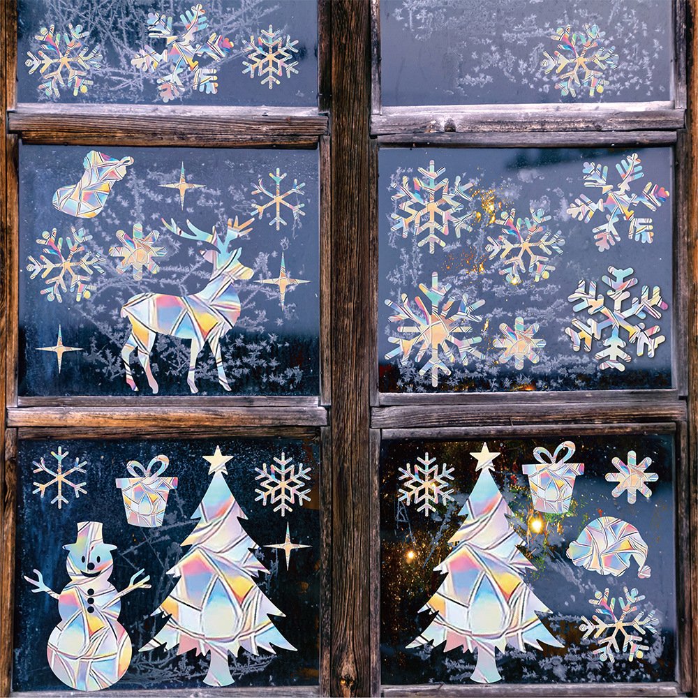 Christmas Non-Adhesive Rainbow PVC Prism Static Glass Stickers Window Clings Prismatic Stickers Window Suncatcher Stickers