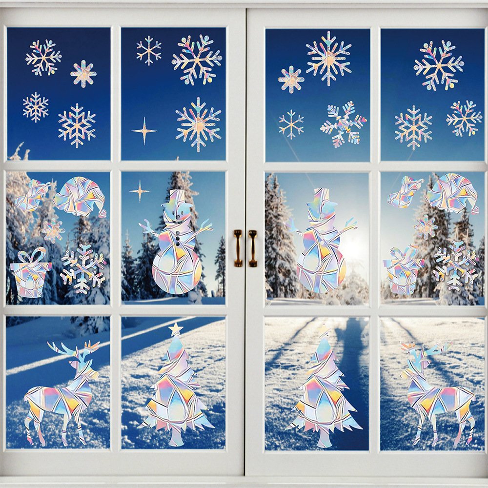Christmas Non-Adhesive Rainbow PVC Prism Static Glass Stickers Window Clings Prismatic Stickers Window Suncatcher Stickers