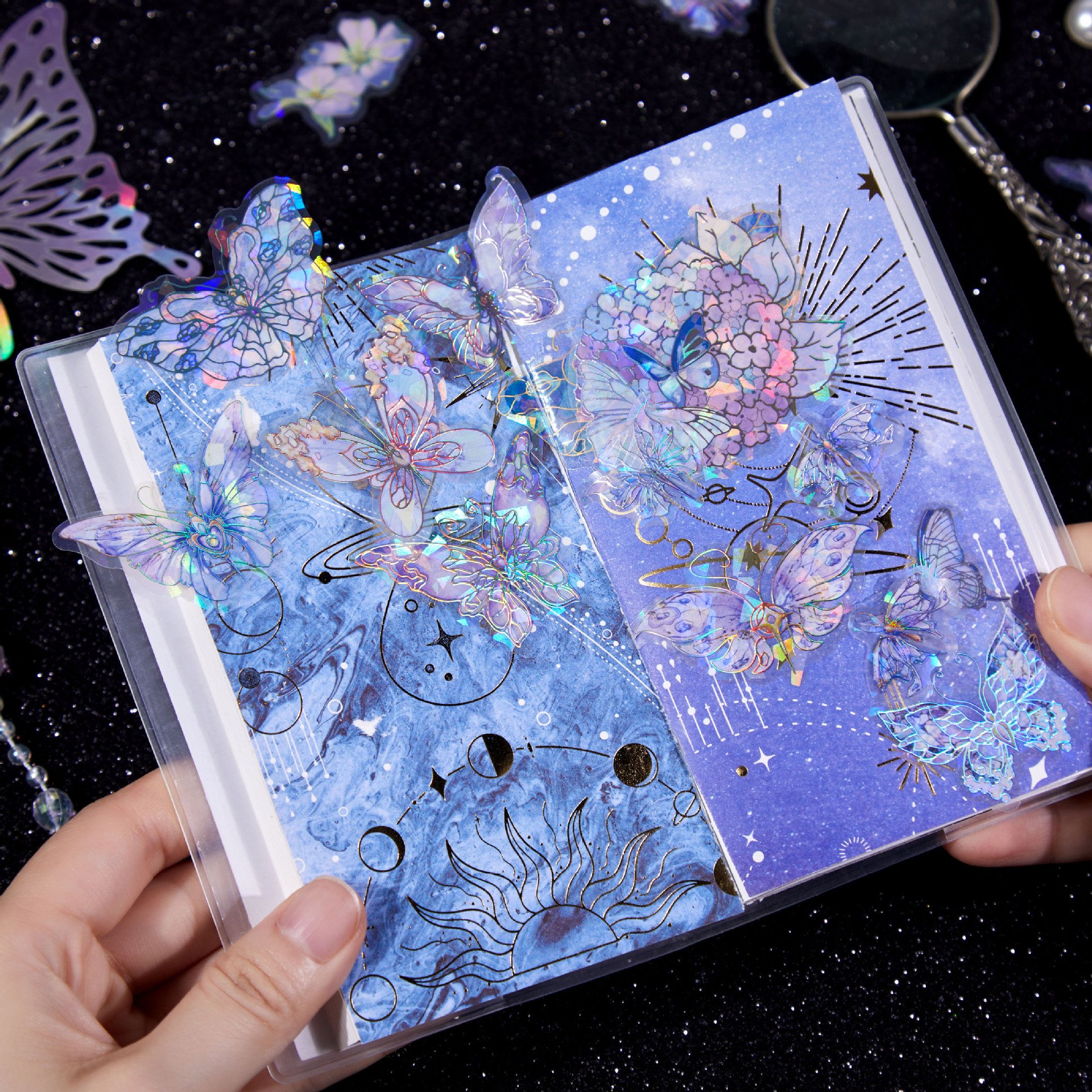 3 sheets per pack of PET stickers Realm Dream Butterfly series Shell Light Butterfly hand account collage material 8 styles