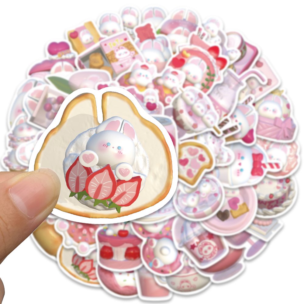 50pcs 3D Strawberry Pudding Rabbit Sticker Girl Cute Graffiti Decal Diy Suitcase Laptop Scrapbook Phone Diary Luggage Stickers