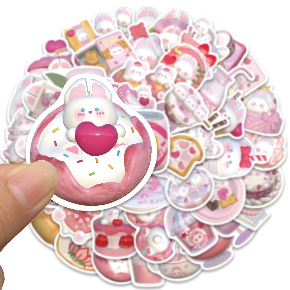 50pcs 3D Strawberry Pudding Rabbit Sticker Girl Cute Graffiti Decal Diy Suitcase Laptop Scrapbook Phone Diary Luggage Stickers