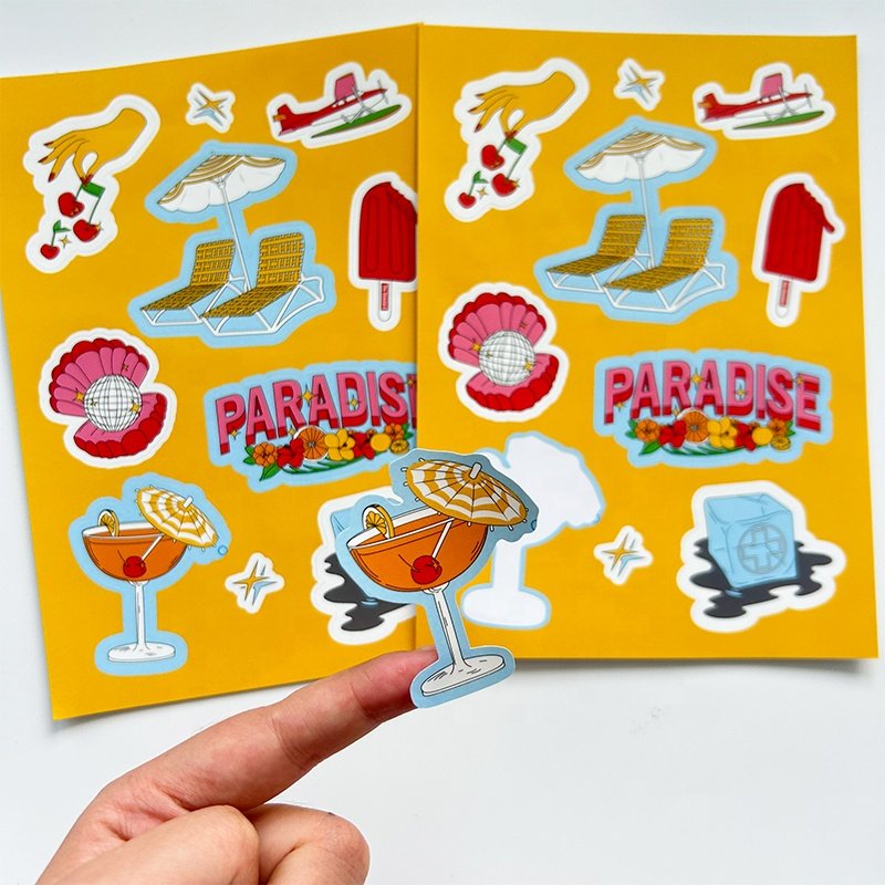 Best Selling Waterproof Custom PVC Self Adhesive Vinyl Stickers Removable Easy Peel Off Kiss Cut Logo Printing Sticker Sheet