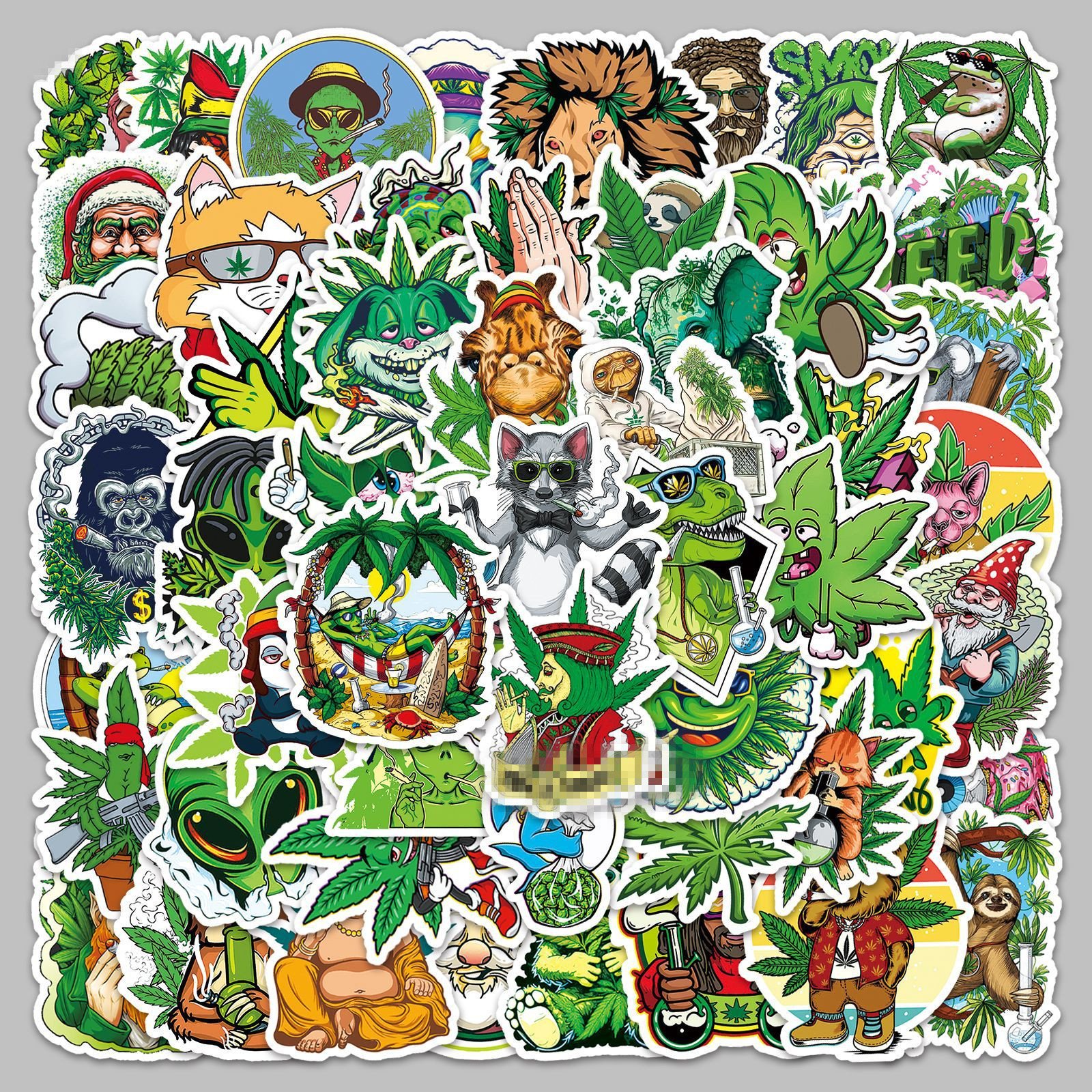 Newly 100PCS fashional cool smoking decals random green leaf weed sticker