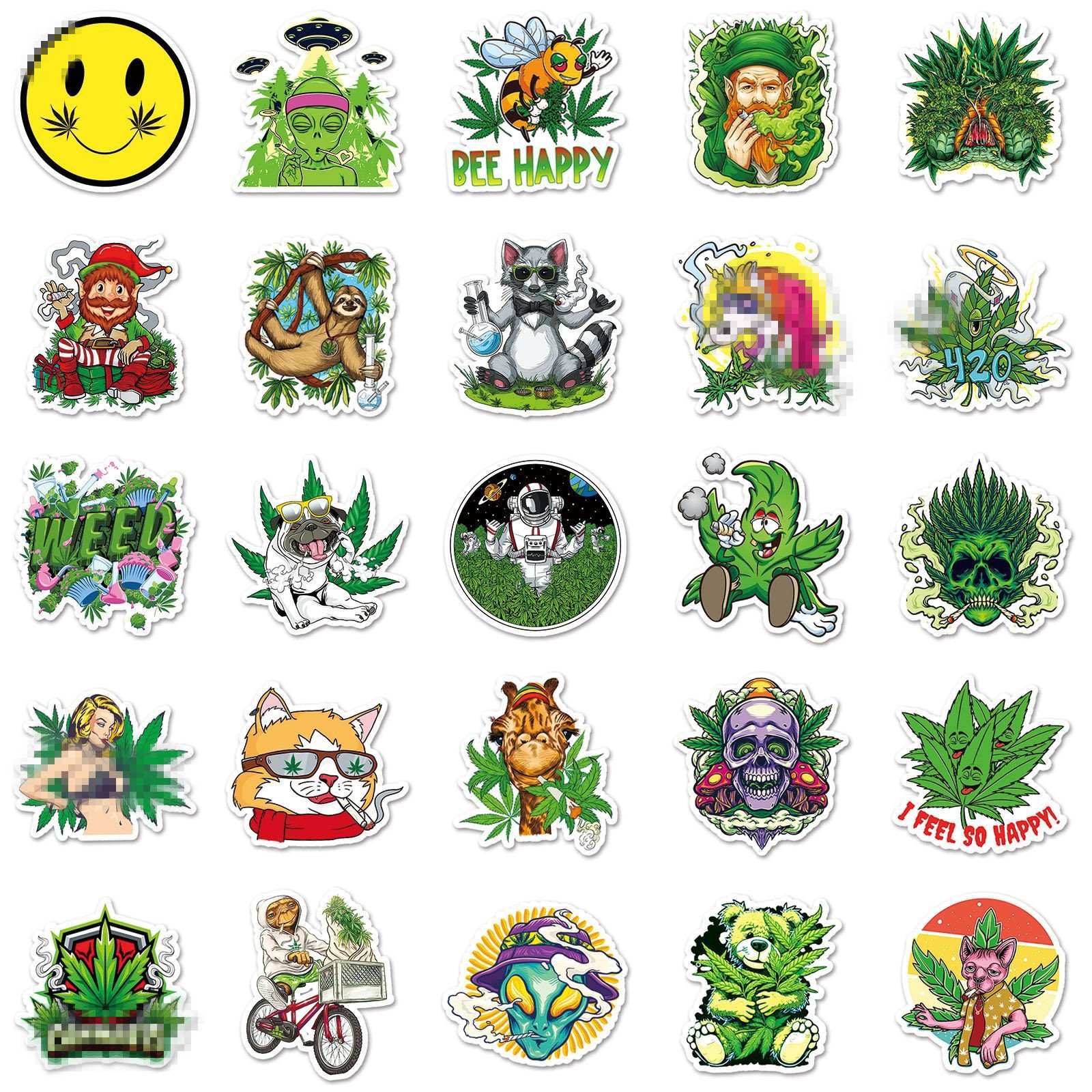 Newly 100PCS fashional cool smoking decals random green leaf weed sticker
