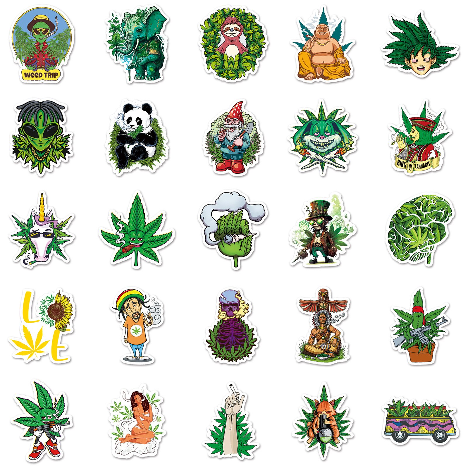 Newly 100PCS fashional cool smoking decals random green leaf weed sticker