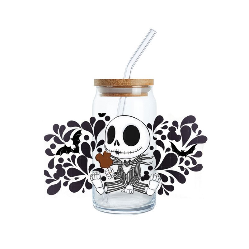 16 oz Libbey Glass Can UV DTF Cup Wrap Cute Talavera Horror Halloween Cartoon Character Mexican Concha UVDTF Transfer Stickers