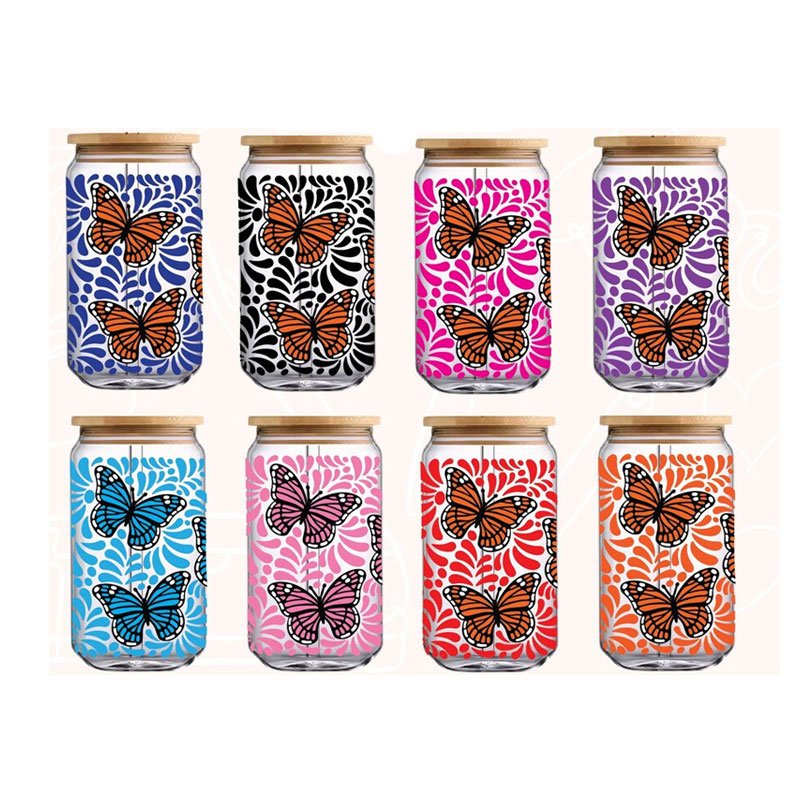 16 oz Libbey Glass Can UV DTF Cup Wrap Cute Talavera Horror Halloween Cartoon Character Mexican Concha UVDTF Transfer Stickers