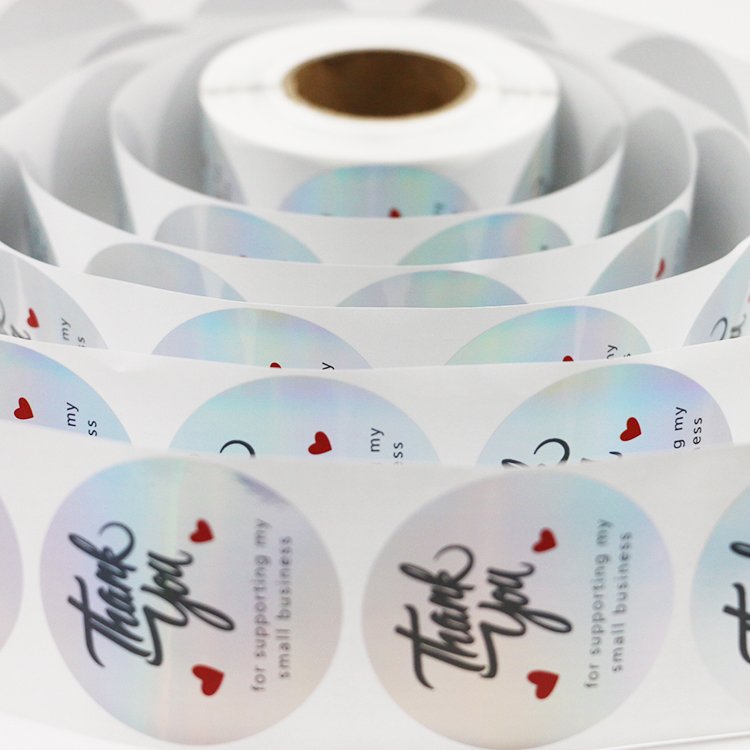 500 Pieces 2 Inch Thank You For Support My Small Business Roll Stickers Adhesive Holographic Stickers Rainbow Sticker