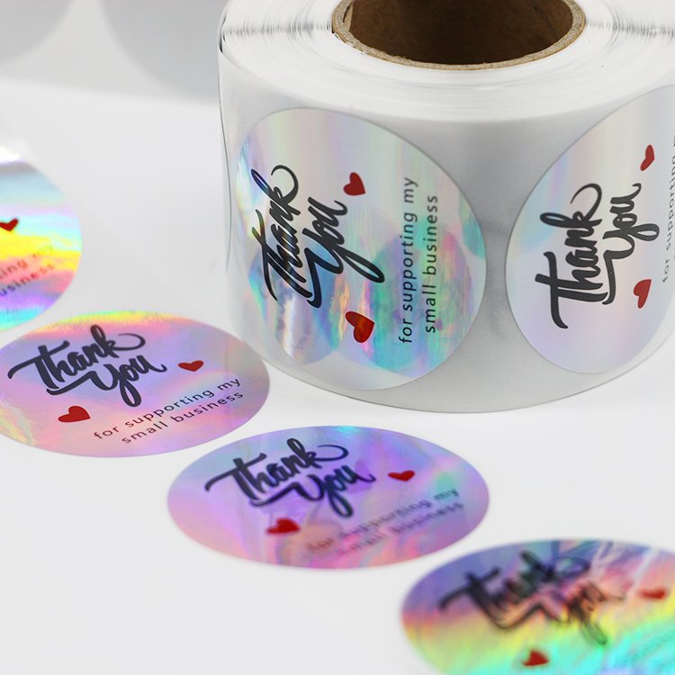 500 Pieces 2 Inch Thank You For Support My Small Business Roll Stickers Adhesive Holographic Stickers Rainbow Sticker
