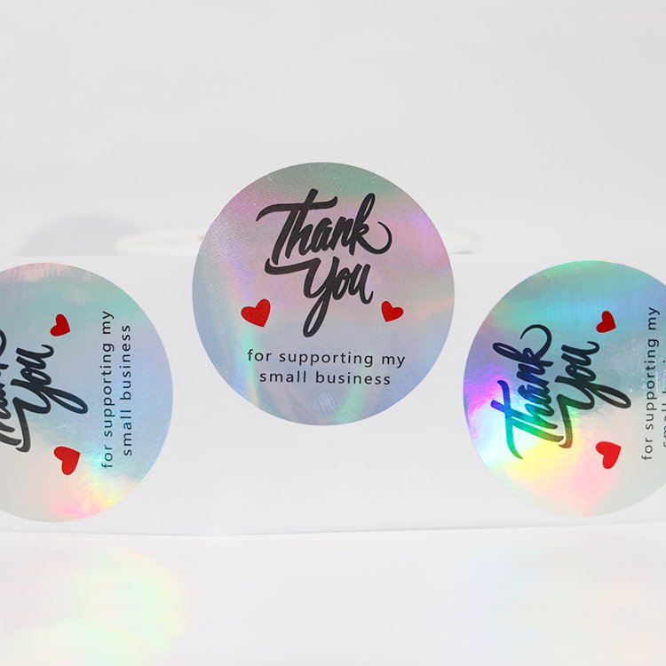 500 Pieces 2 Inch Thank You For Support My Small Business Roll Stickers Adhesive Holographic Stickers Rainbow Sticker
