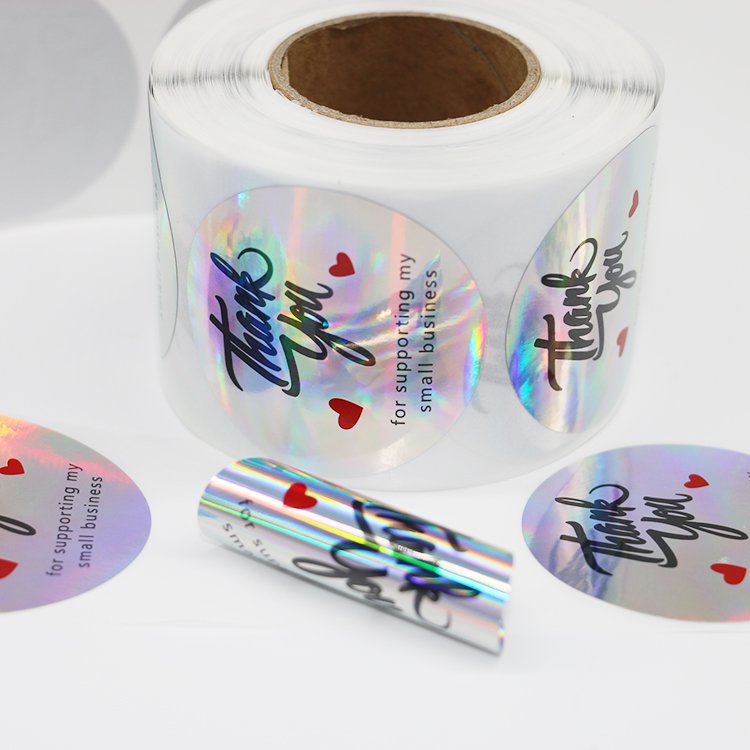 500 Pieces 2 Inch Thank You For Support My Small Business Roll Stickers Adhesive Holographic Stickers Rainbow Sticker