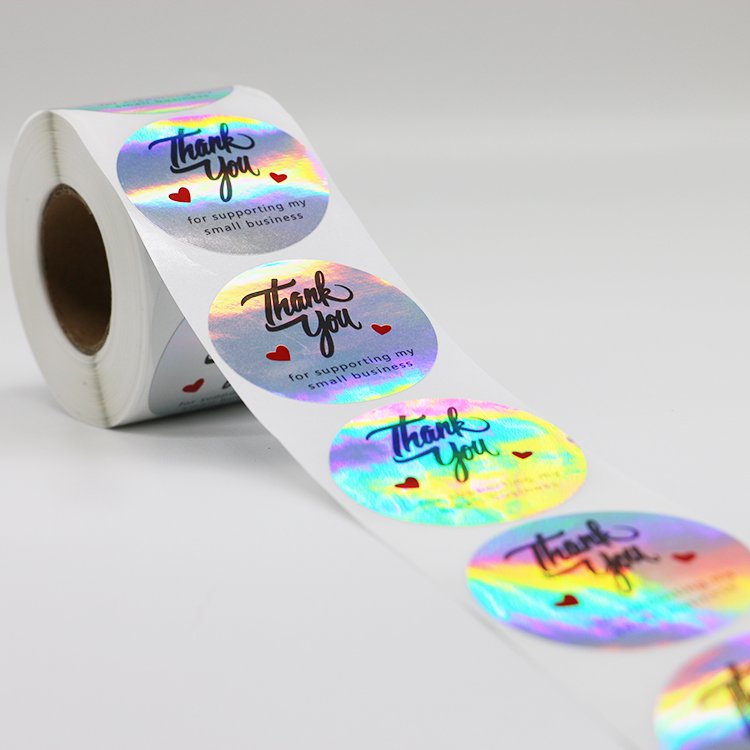 500 Pieces 2 Inch Thank You For Support My Small Business Roll Stickers Adhesive Holographic Stickers Rainbow Sticker