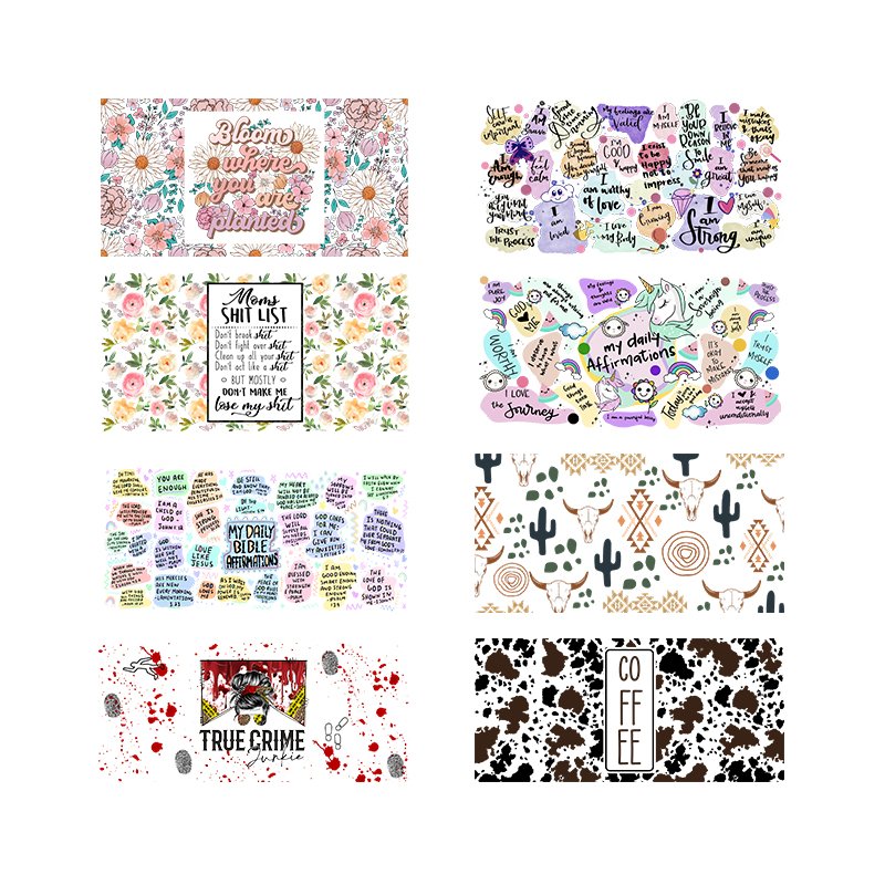 Custom Waterproof Adhesive Logo Label Printing transfer sticker 3D uv dtf cup wrap transfer stickers for Water Bottle