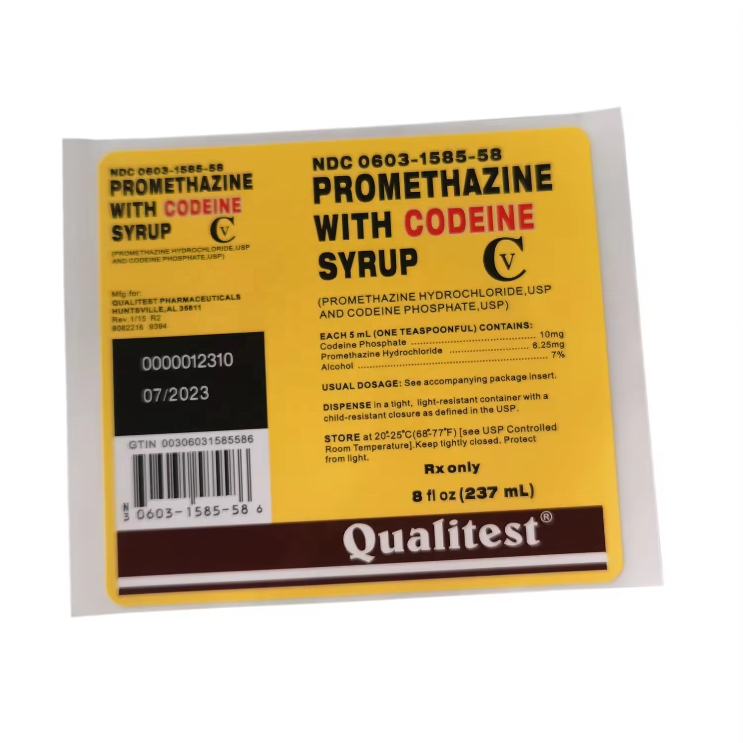 2024 manufacturer high grade 8oz 16oz Qualitest Quagen Wockhardt TRIS Akorn cough syrup labels
