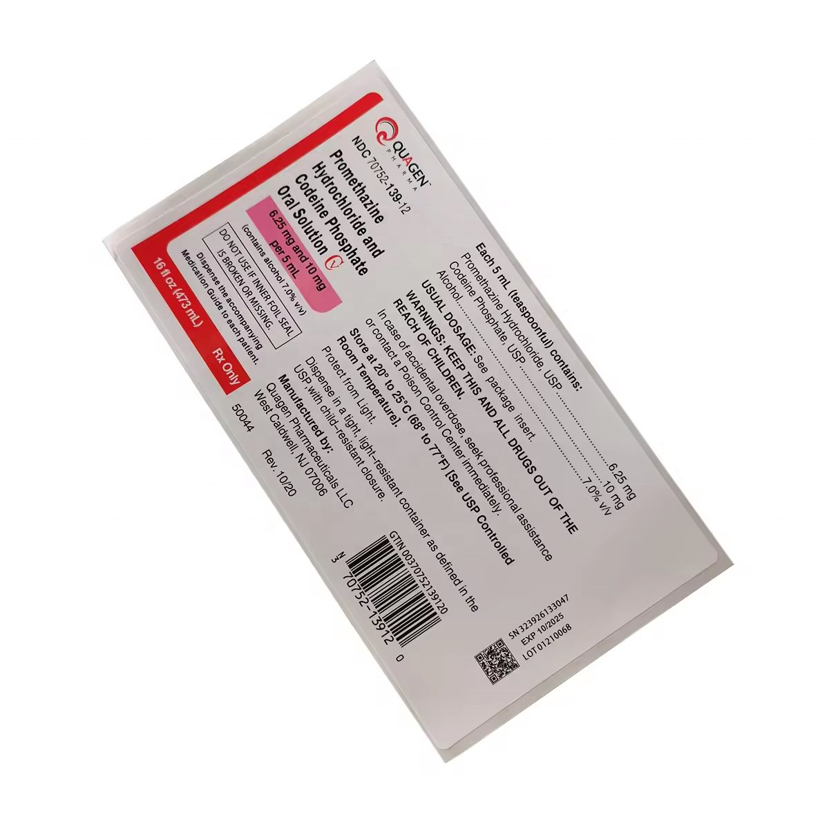 2024 manufacturer high grade 8oz 16oz Qualitest Quagen Wockhardt TRIS Akorn cough syrup labels