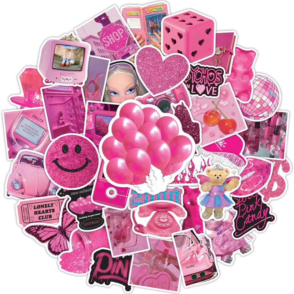 50Pcs Trendy Y2K Love Pink Graffiti Stickers For Girl Laptop Phone Decor Ins Style Sexy Women DIY Sticker