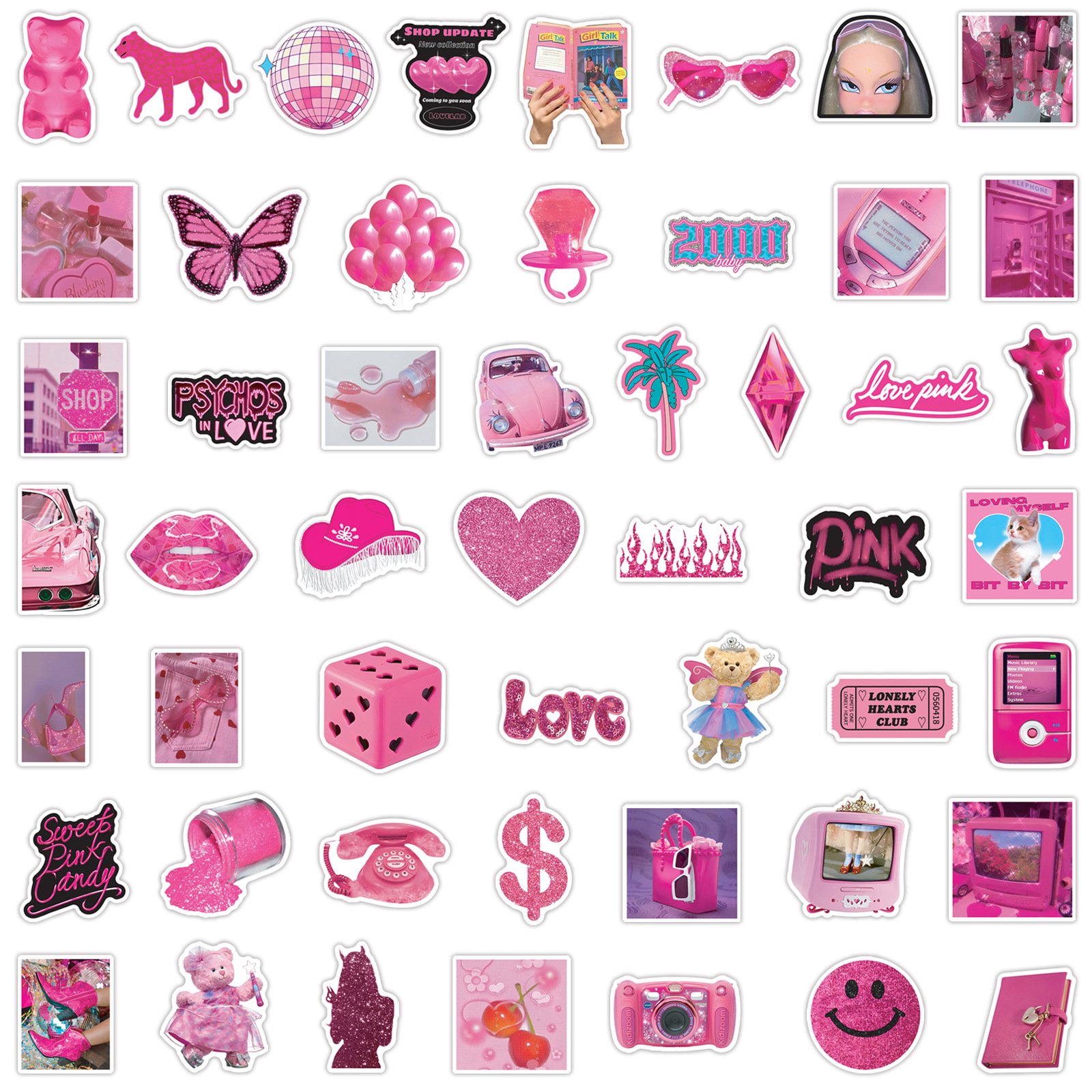 50Pcs Trendy Y2K Love Pink Graffiti Stickers For Girl Laptop Phone Decor Ins Style Sexy Women DIY Sticker