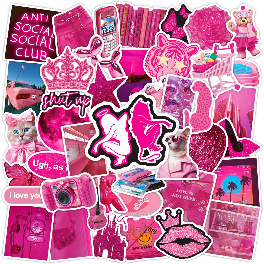 50Pcs Trendy Y2K Love Pink Graffiti Stickers For Girl Laptop Phone Decor Ins Style Sexy Women DIY Sticker