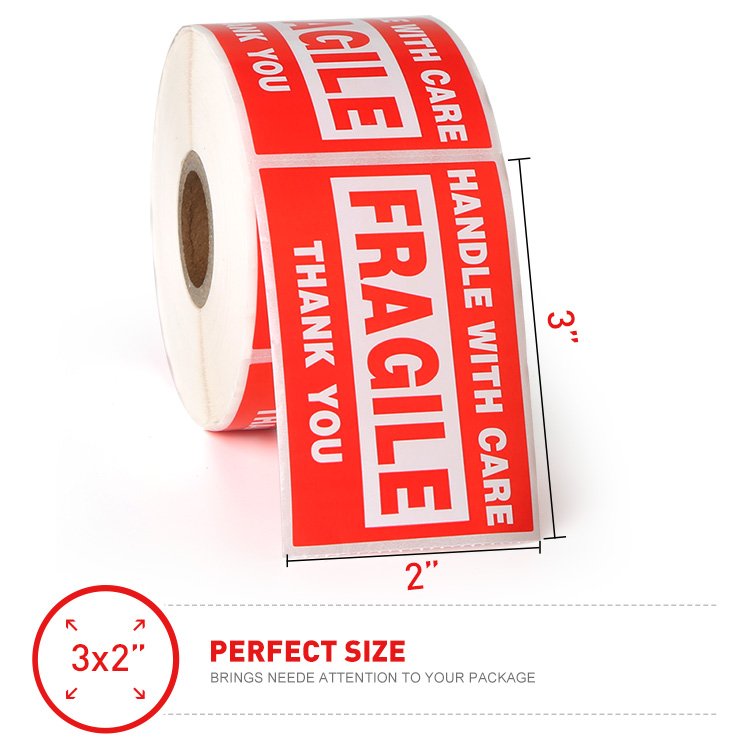 Factory Supply Warning Label Sticker Fragile Handle With Care Self Adhesive 500 Labels Roll