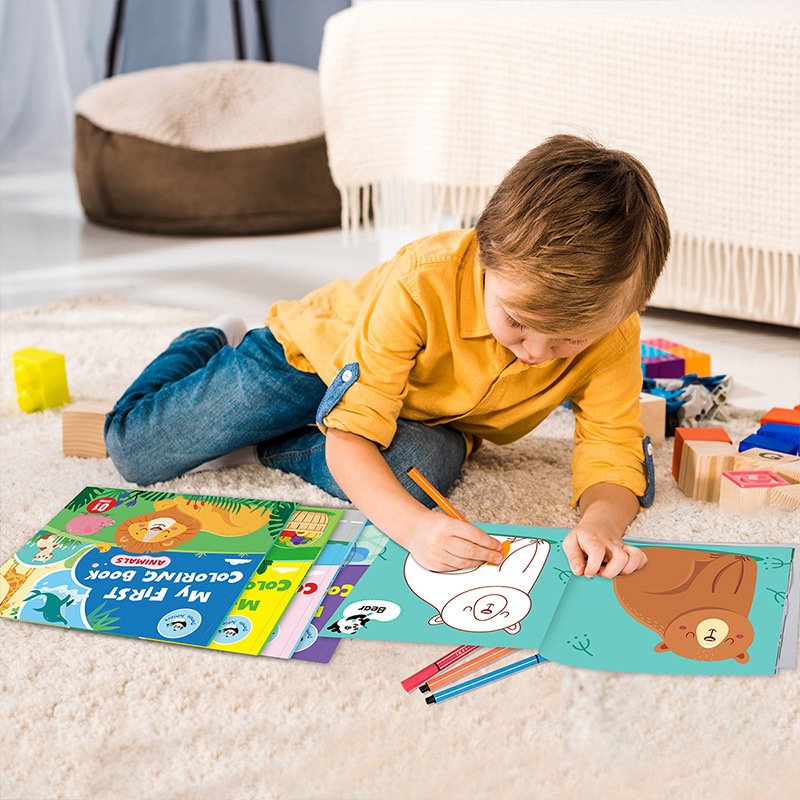 Promotional Cartoon Sticker Education Story Activity Puzzle Kindergarten Cartoon Coloring Books for Children