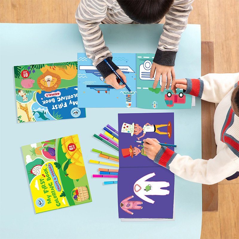 Promotional Cartoon Sticker Education Story Activity Puzzle Kindergarten Cartoon Coloring Books for Children