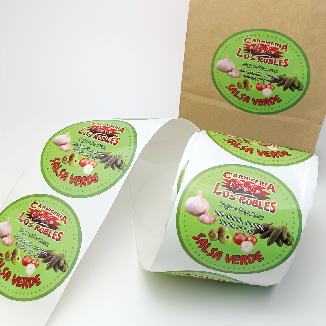 Custom logo food packaging label printing adhesive waterproof round sealed packaging sticker roll