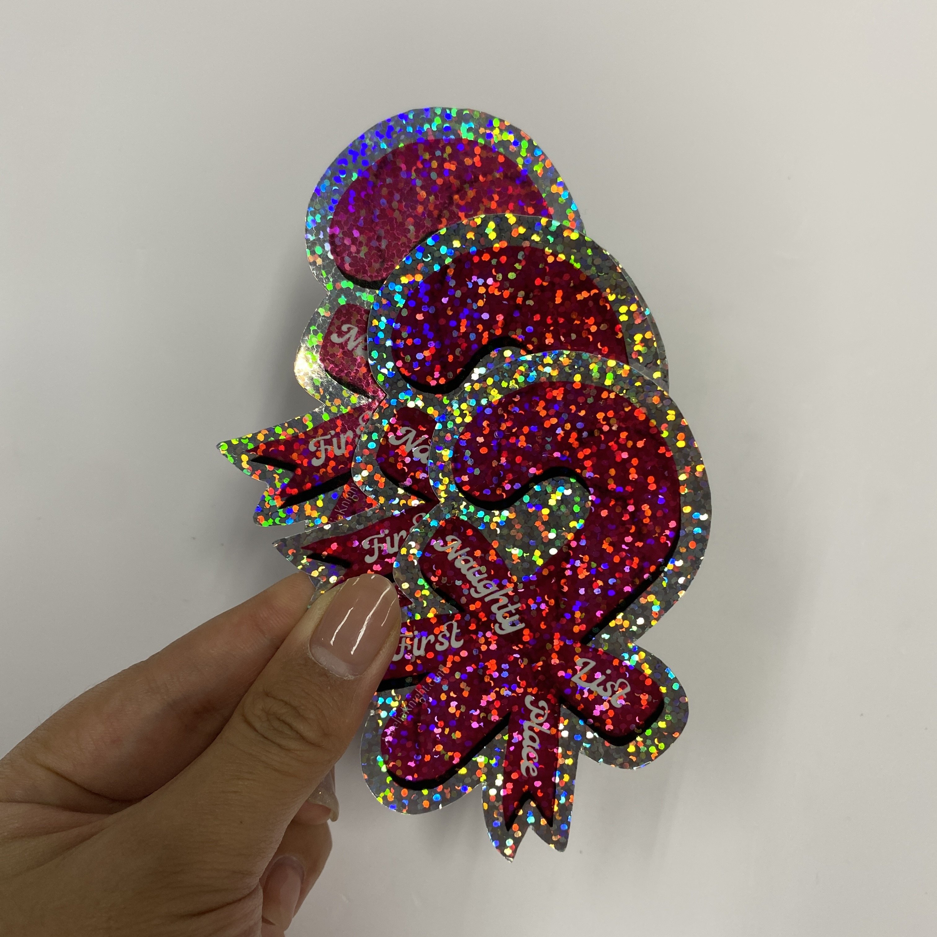 Free Mock up Custom Waterproof Printing Logo Decoration Gloss Vinyl Glitter Holographic Custom Die Cut Sticker