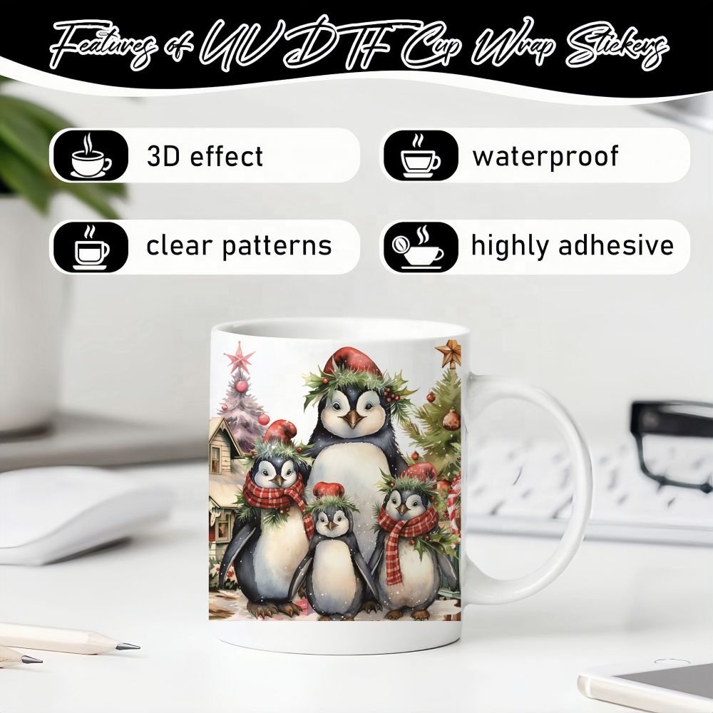 Christmas Family Animals UV DTF Cup Wrap Transfer Stickers Cute Cartoon Waterproof Rub on Transfer for Glass Furniture DIY Craft