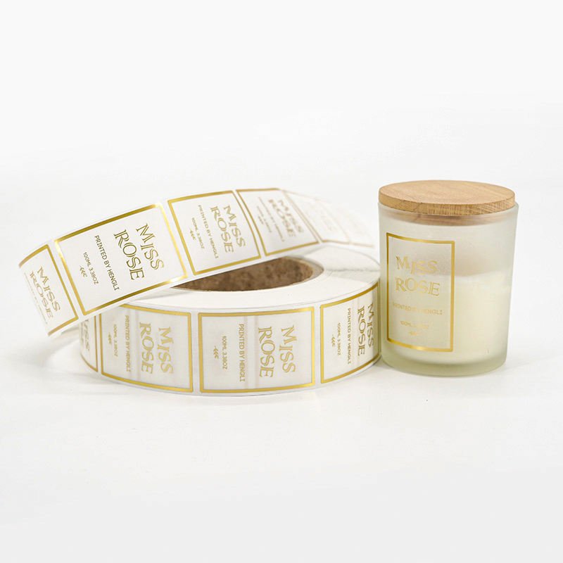 Custom gold foil candle brand logo label hot stamping stickers printing waterproof vinyl label for glass packaging jars