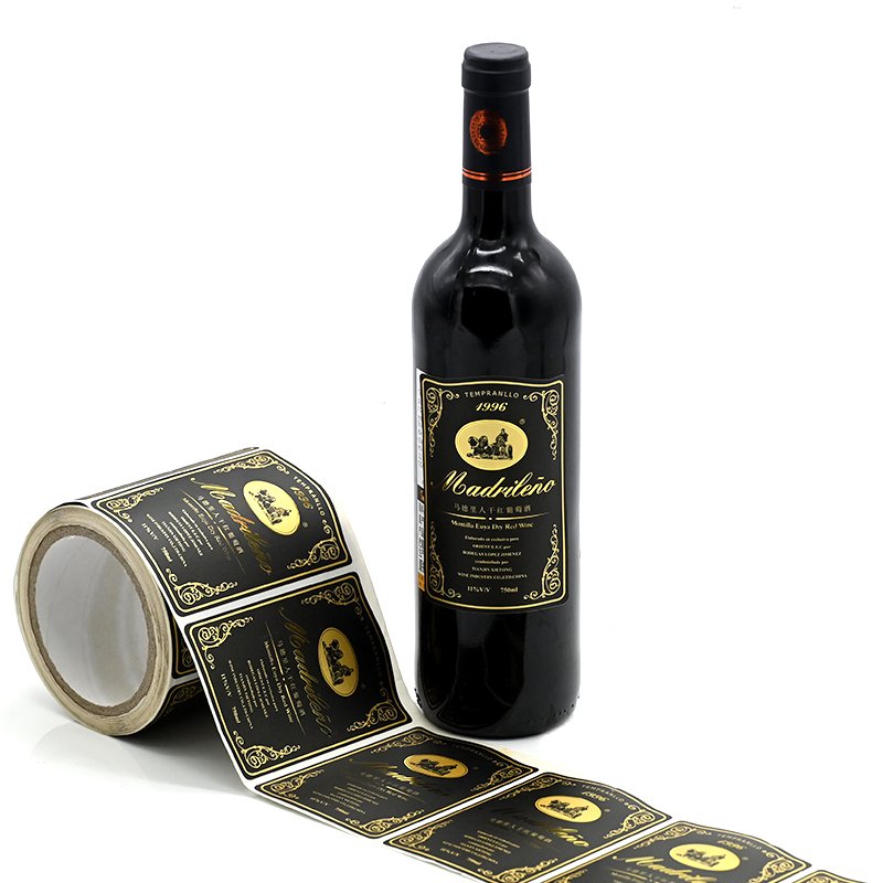 Custom Textured Fancy Paper Wine Bottle Label Sticker Gold Stamping Adhesive Gold Foil Red Wine Bottle Packaging Sticker Labels