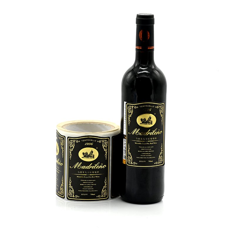 Custom Textured Fancy Paper Wine Bottle Label Sticker Gold Stamping Adhesive Gold Foil Red Wine Bottle Packaging Sticker Labels
