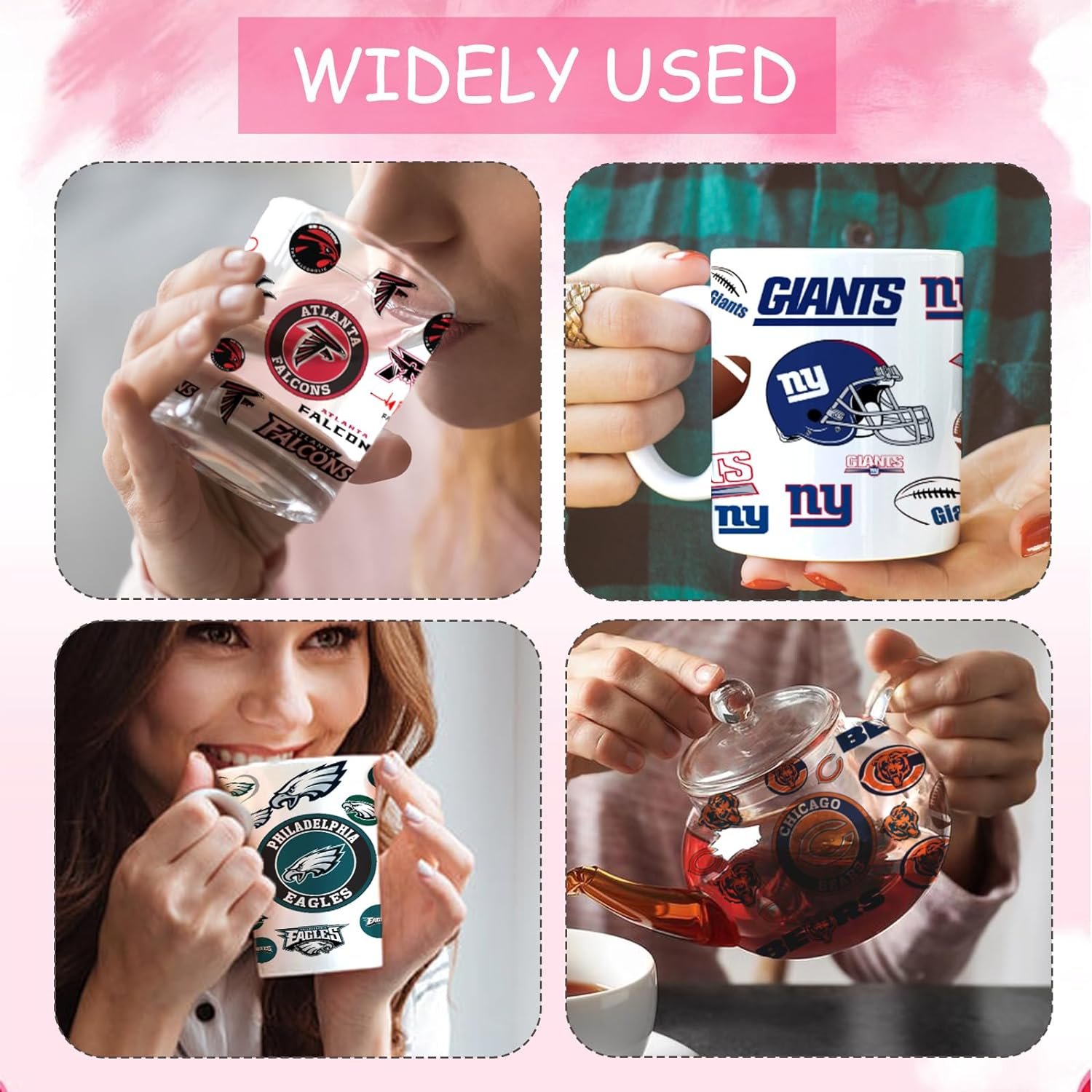 NFL series UV DTF Cup Wraps for 16oz Glass Rugby team Decals for Libbey Cups Football Transfer Stickers for Glass Cups Tumblers