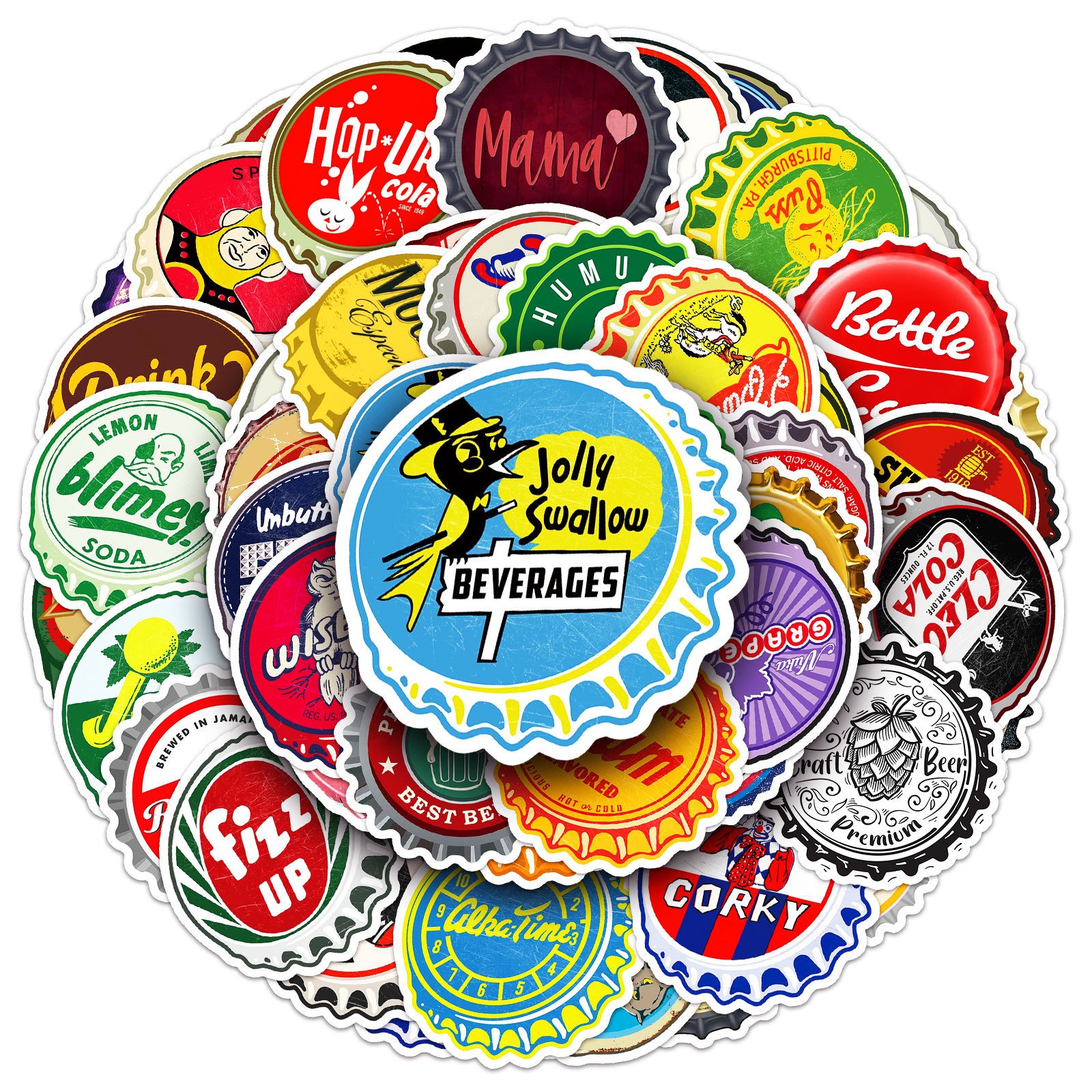 50Pcs Creative Glass Bottle Cap Graffiti Stickers For Laptop Refrigerator Decor Soda Beer Beverage Drink Sticker