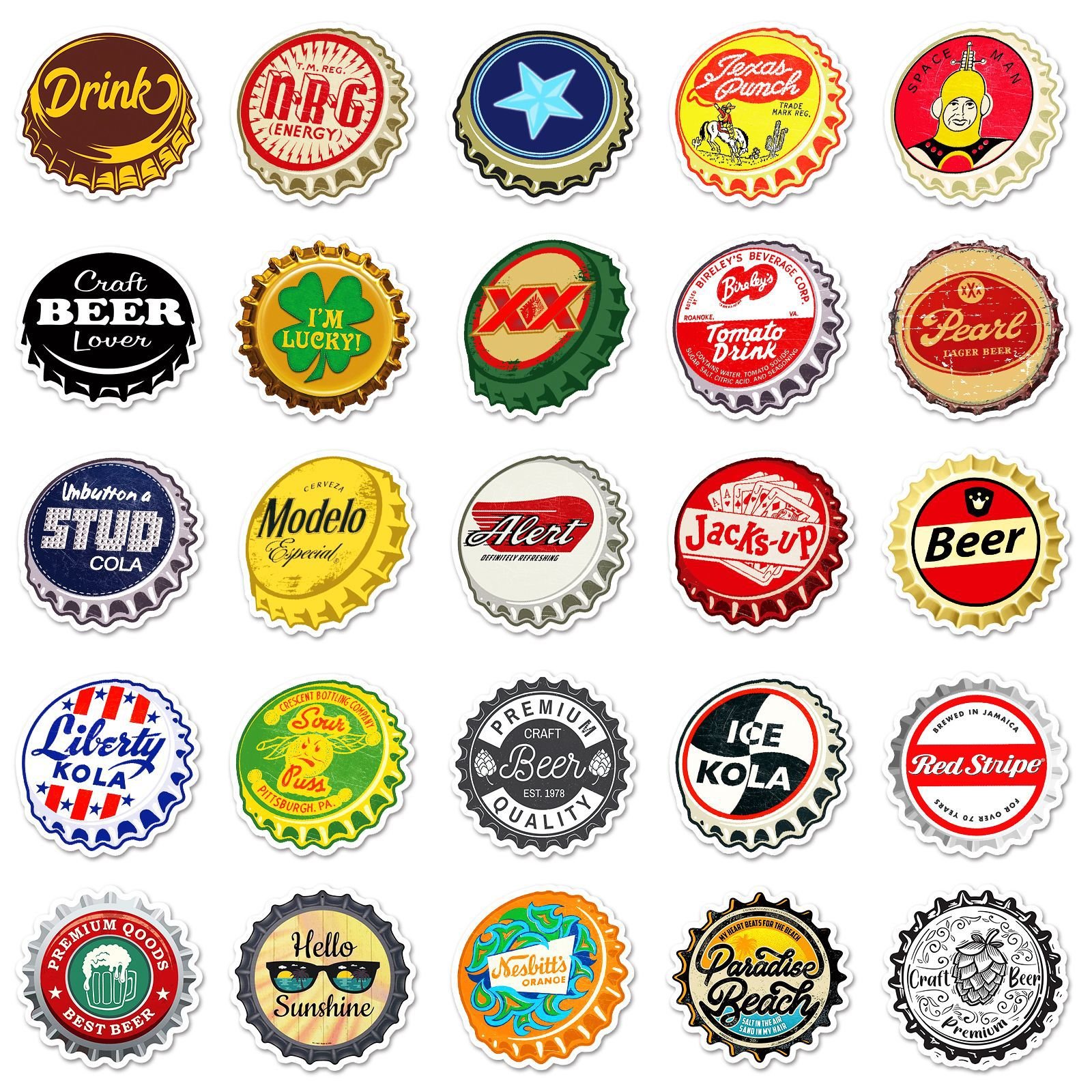 50Pcs Creative Glass Bottle Cap Graffiti Stickers For Laptop Refrigerator Decor Soda Beer Beverage Drink Sticker