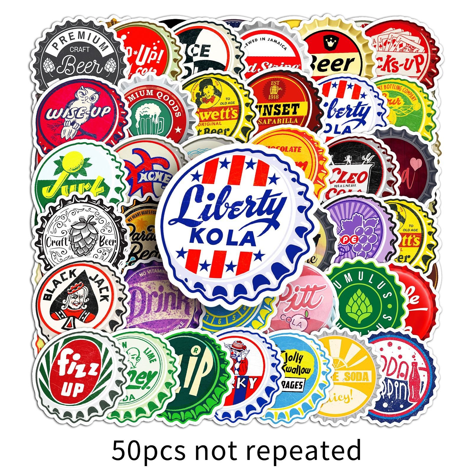 50Pcs Creative Glass Bottle Cap Graffiti Stickers For Laptop Refrigerator Decor Soda Beer Beverage Drink Sticker