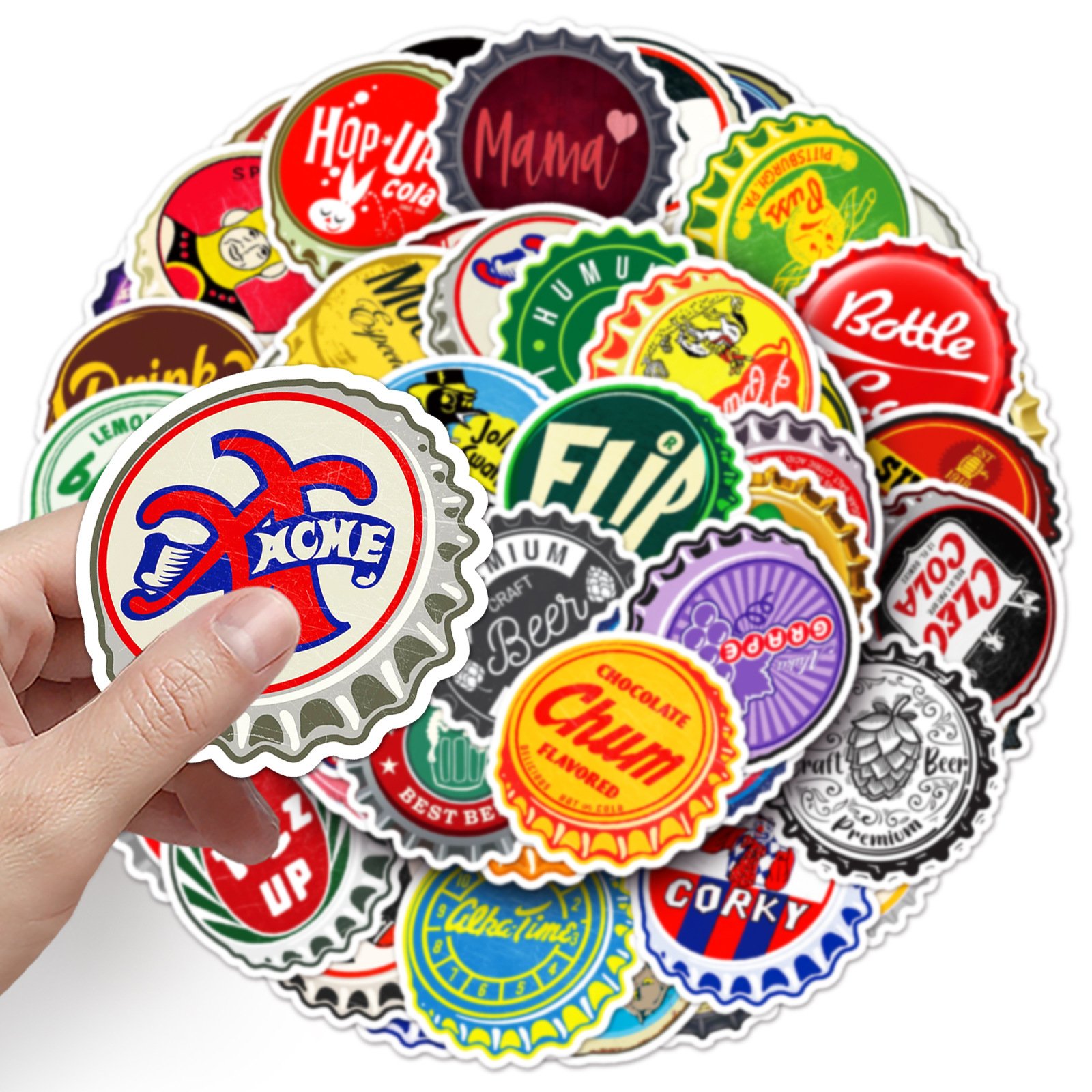 50Pcs Creative Glass Bottle Cap Graffiti Stickers For Laptop Refrigerator Decor Soda Beer Beverage Drink Sticker