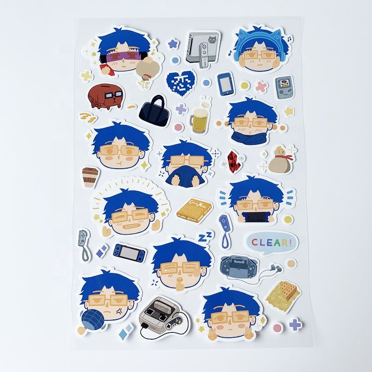 A4 A5 Matte Vinyl Transparent Custom Kiss Cut Sticker Sheets,Colorful Logo Kawaii Cartoon Kiss Cut Sticker Sheets