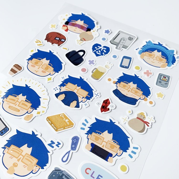 A4 A5 Matte Vinyl Transparent Custom Kiss Cut Sticker Sheets,Colorful Logo Kawaii Cartoon Kiss Cut Sticker Sheets