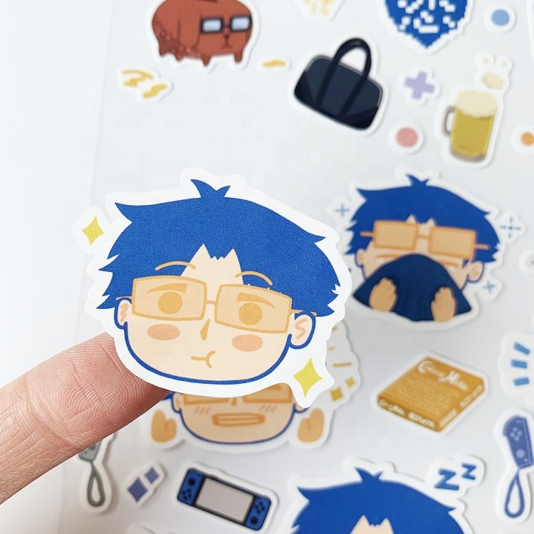 A4 A5 Matte Vinyl Transparent Custom Kiss Cut Sticker Sheets,Colorful Logo Kawaii Cartoon Kiss Cut Sticker Sheets