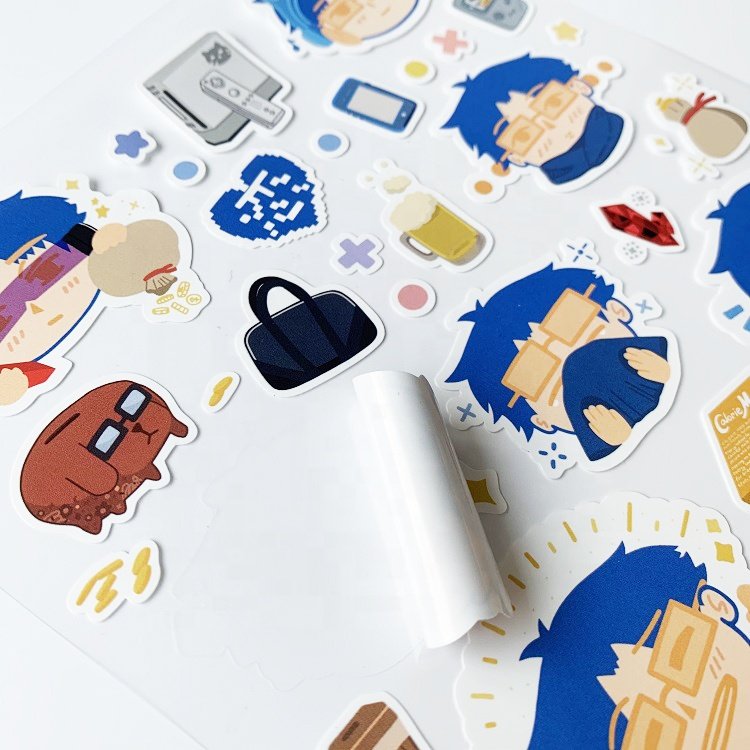 A4 A5 Matte Vinyl Transparent Custom Kiss Cut Sticker Sheets,Colorful Logo Kawaii Cartoon Kiss Cut Sticker Sheets