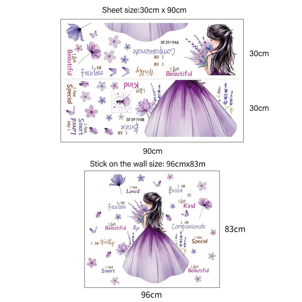 High quality girl back flowers 3d butterfly decoration family motto water proof stickers for girls room living room