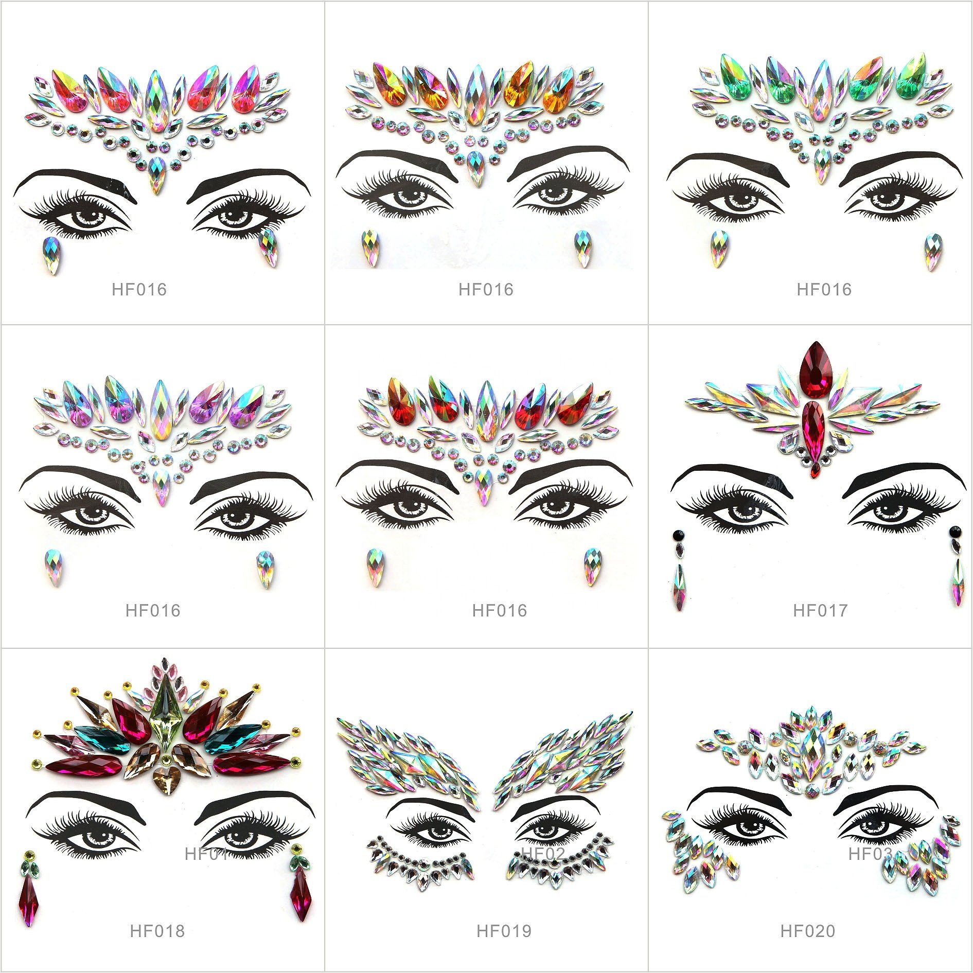 Face Gem Tattoo Sticker For Festival Party Eyebrow Temporary Body Permanent Henna Tattoo Sticker Waterproof