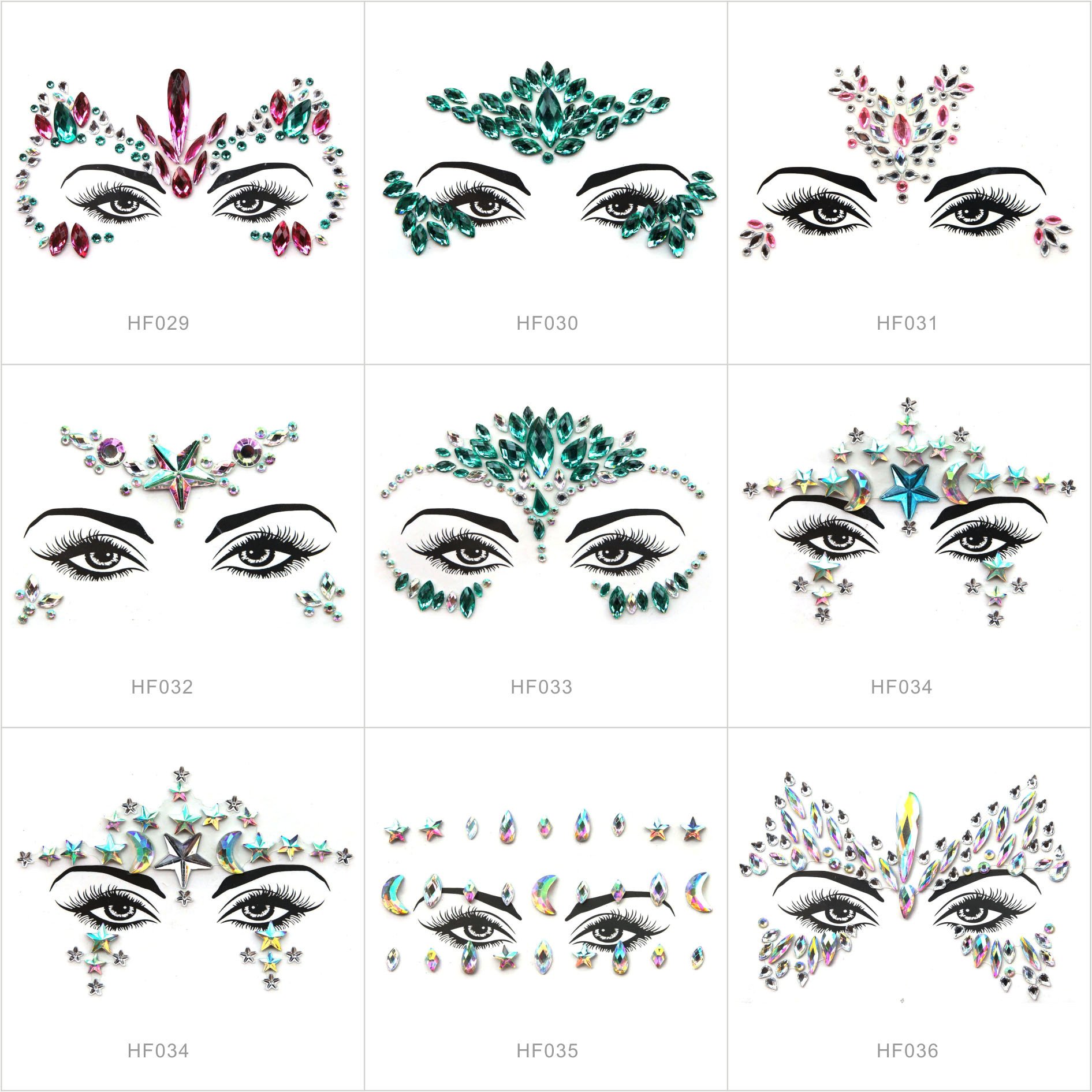 Face Gem Tattoo Sticker For Festival Party Eyebrow Temporary Body Permanent Henna Tattoo Sticker Waterproof
