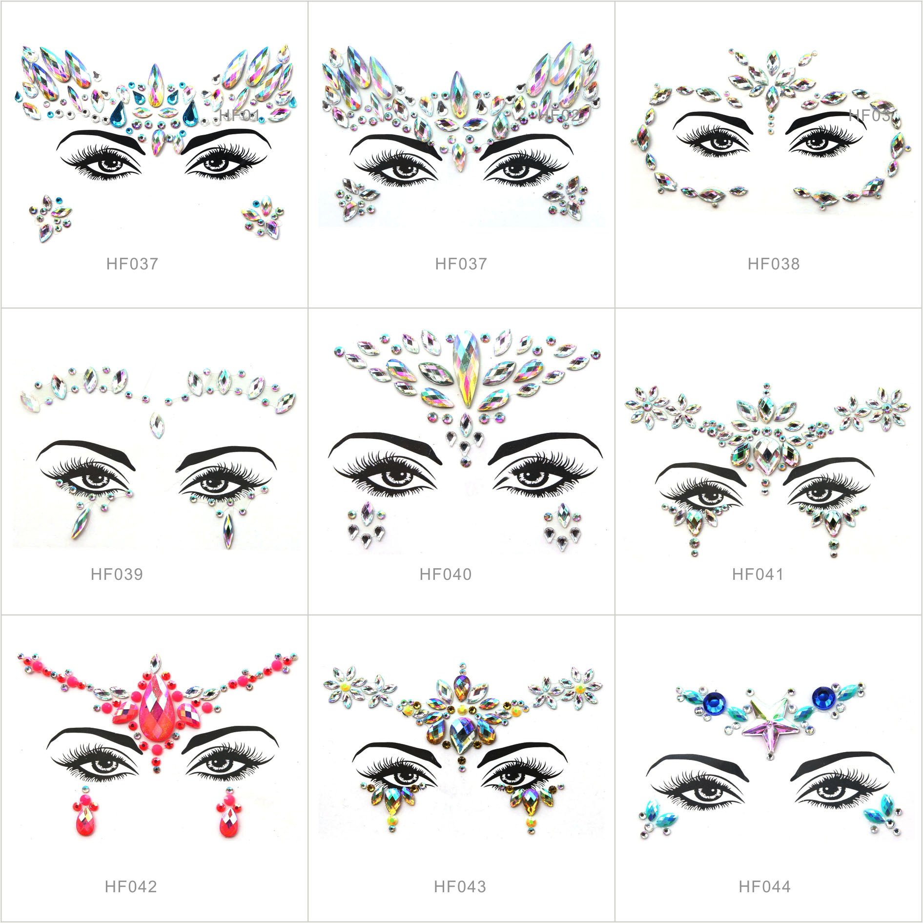 Face Gem Tattoo Sticker For Festival Party Eyebrow Temporary Body Permanent Henna Tattoo Sticker Waterproof