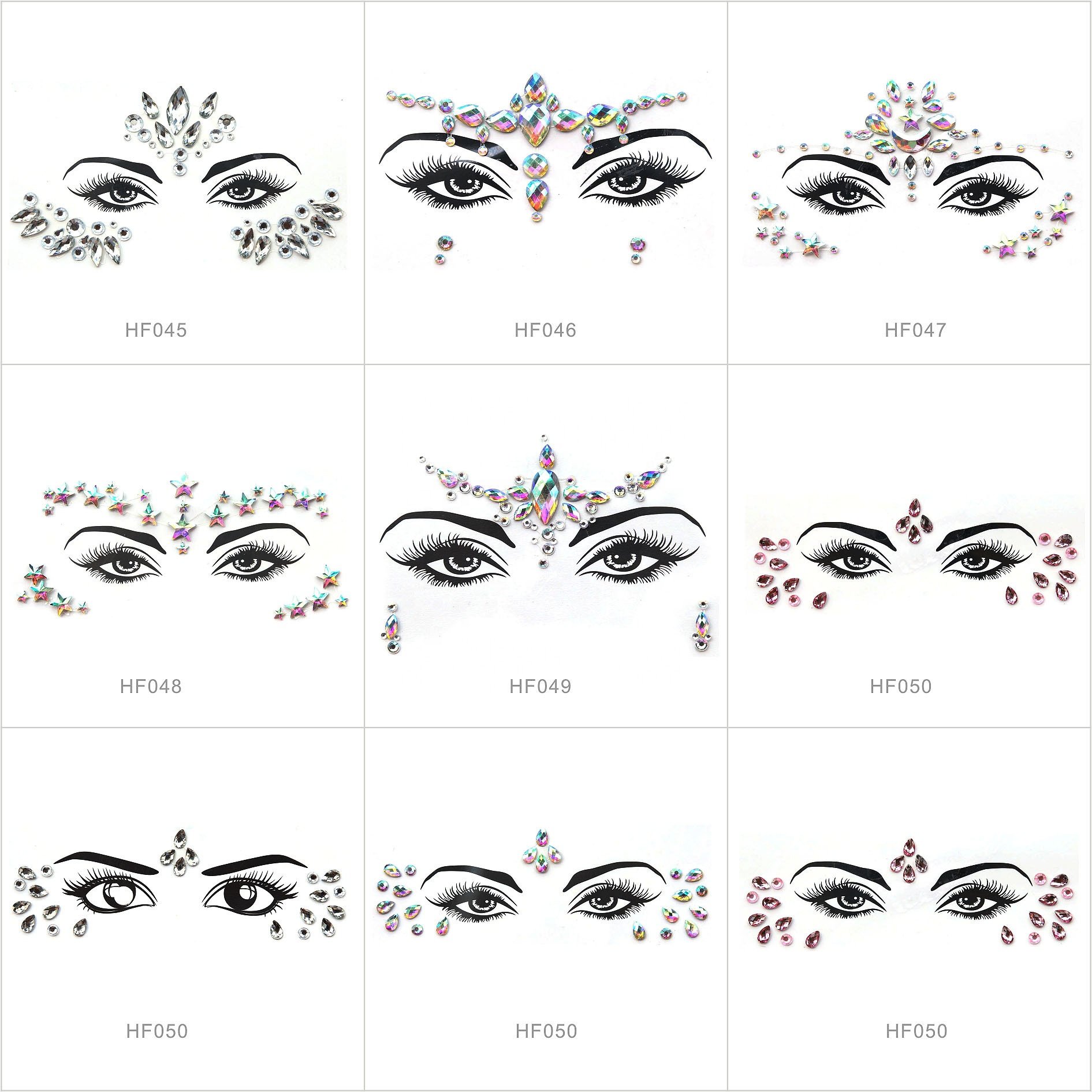 Face Gem Tattoo Sticker For Festival Party Eyebrow Temporary Body Permanent Henna Tattoo Sticker Waterproof