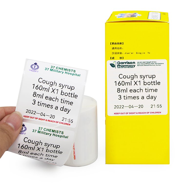 Medicine Paper Box Label Stickers Rolls Waterproof Custom Adhesive Paper Thermal Label