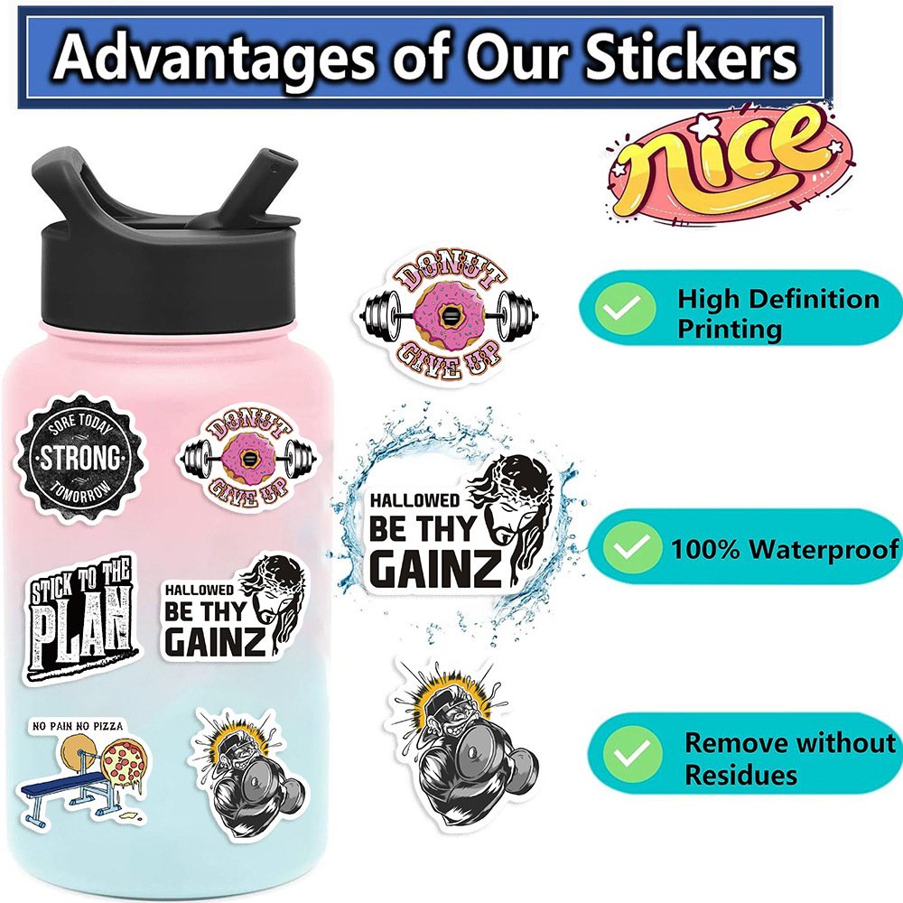 50Pcs Cartoon Fitness Motivational Graffiti Stickers For Bottle Phone Decor Gym Inspirational Physical Exercise Sticker