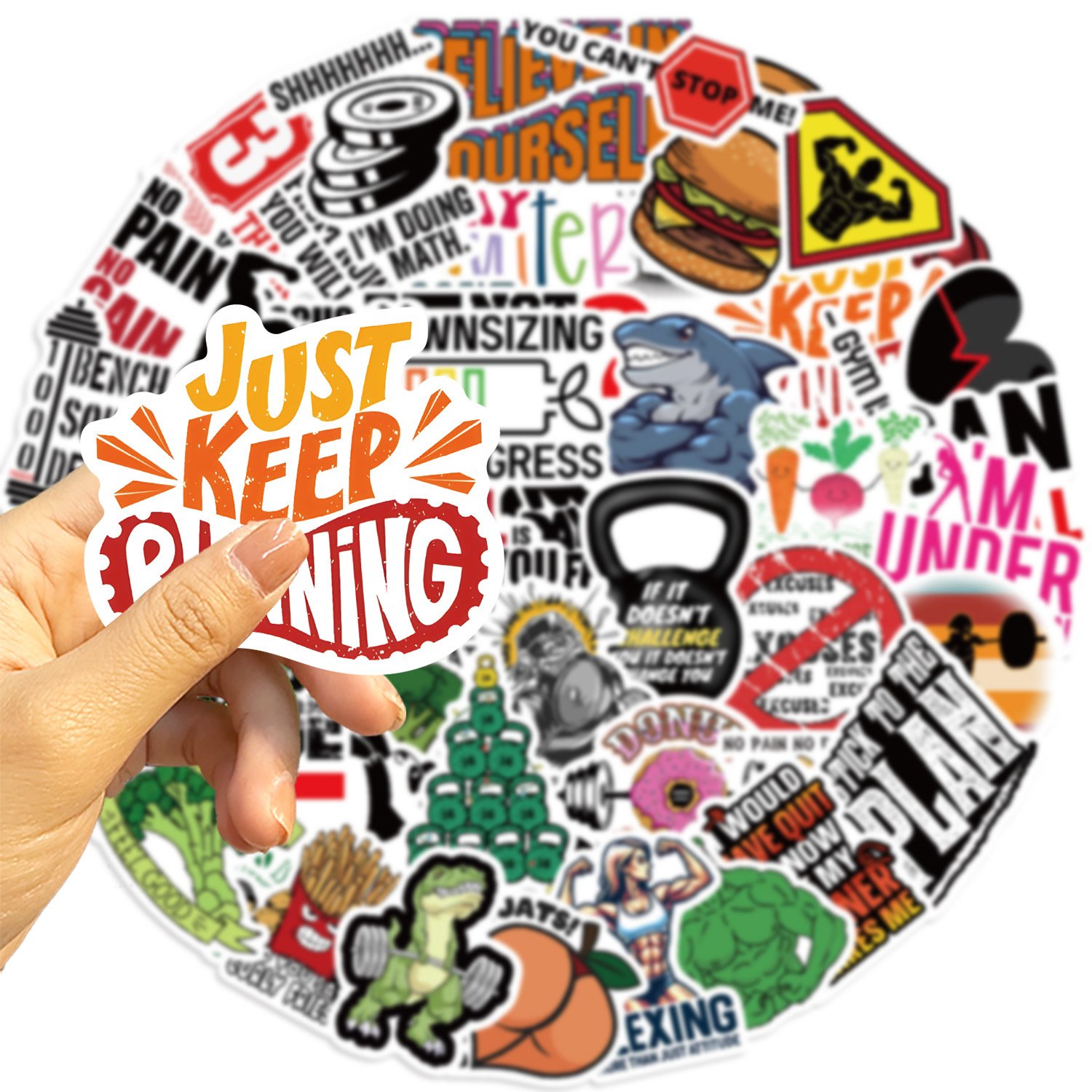 50Pcs Cartoon Fitness Motivational Graffiti Stickers For Bottle Phone Decor Gym Inspirational Physical Exercise Sticker